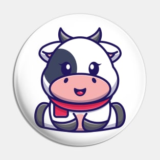 Cute baby cow sitting cartoon illustration Pin