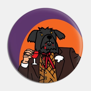 Halloween Horror Portrait Vampire Dog Drinking Wine Pin