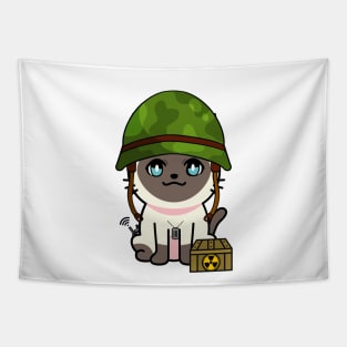 Funny siamese cat is a soldier Tapestry