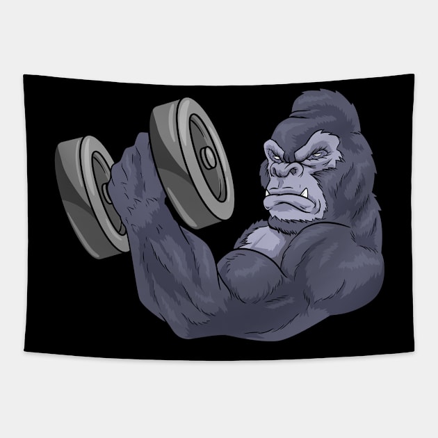 Funny gorilla at bodybuilding Tapestry by Markus Schnabel