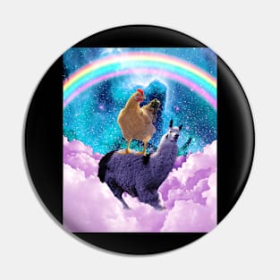 Chicken Riding Llama In Space - Rainbow Pin