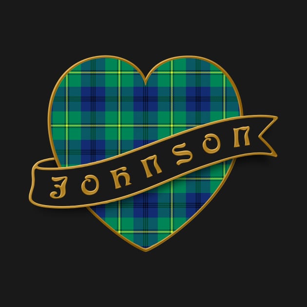 The JOHNSON Family Tartan Heart & Ribbon Retro-Style Family Insignia by Plaidify