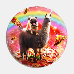 Space Pug Riding Llama Unicorn - Pizza & Taco Pin