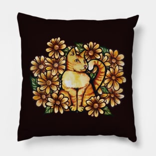 Summer Daisies Orange Cat Pillow