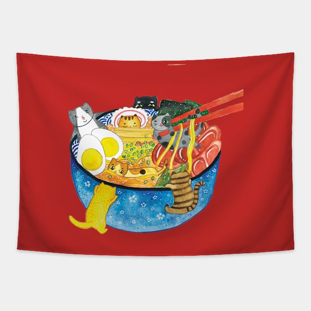 Cat Ramen Tapestry by jessthechen