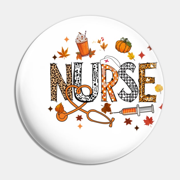 Retro Autumn Pumpkin Fall Nurse Life Thanksgiving Nurse Pin by James Green