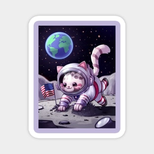 Cute Kawaii cat astronaut on moon Magnet