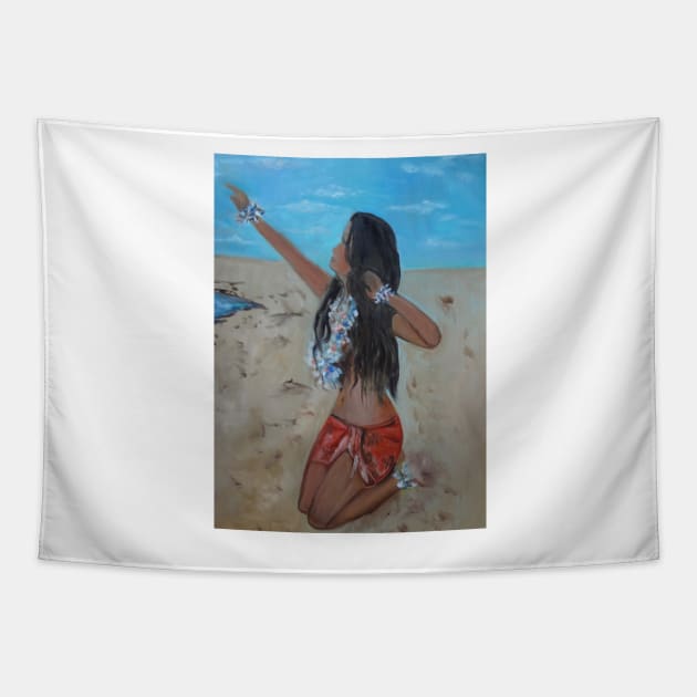 Hula on the Beach Tapestry by jennyleeandjim