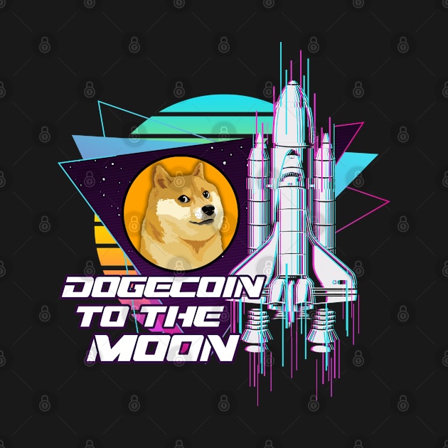 Dogecoin to the Moon Digital Crypto BTC Retro Spaceship by TheBeardComic