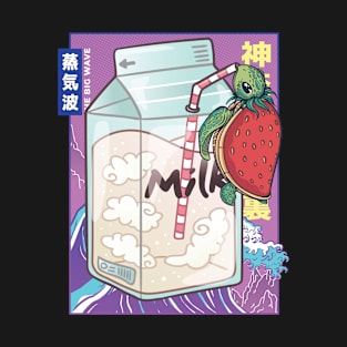 Sea Turtle Strawberry Milk Funny Retro 90s Japanese Kawaii Kame Animal T-Shirt