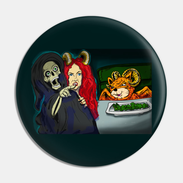 Halloween Grim Reaper yelling about a certain Devil Kitty Cat - Cat Meme Woman Yelling At Table Dinner - Pin | TeePublic Halloween Grim Reaper yelling about a certain Devil Kitty Cat - Cat Meme Woman Yelling At Table Dinner - Pin | TeePublic