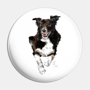 Happy Smiling Black and White Dog Pin