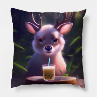 Baby Deer with boba bubble tea Pillow