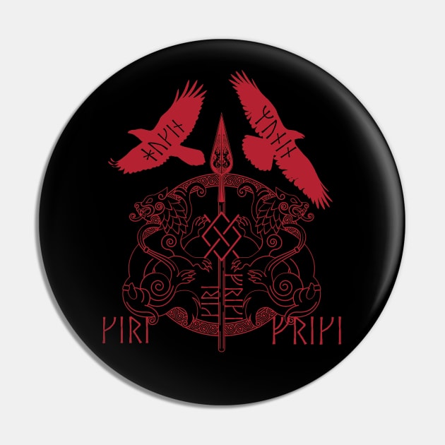 Odin Spear Viking Wolf Raven Gungnir Runes Red Pin by Blue Pagan