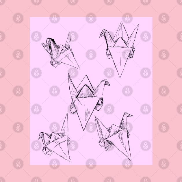 Pink Paper Cranes by Art of V. Cook