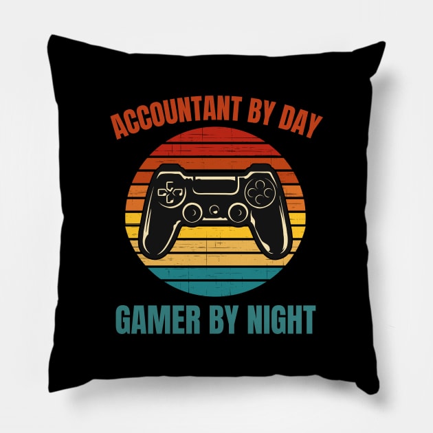 Accountant By Day Gamer By Night Pillow by BlueSkyGiftCo