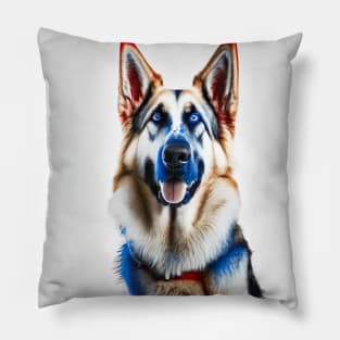 [AI Art] Red, blue and white German Shepherd Pillow