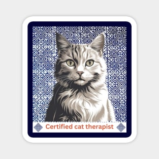 Certified Cat Therapist – Indigo Hmong Pattern Style Magnet