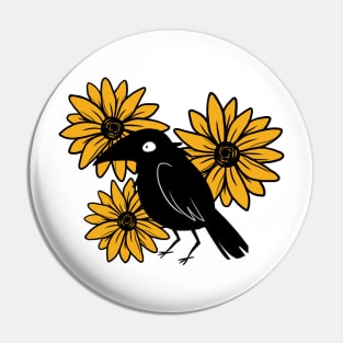 Crow and Flowers Pin