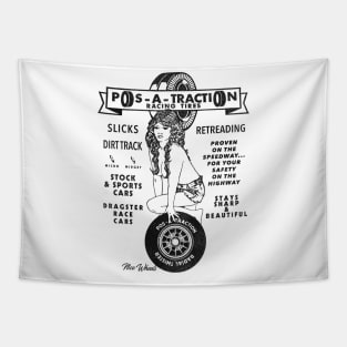 Defunct Pos-A-Traction Car Racing Tires Tapestry