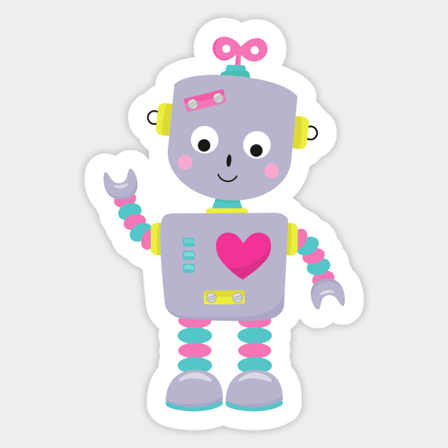 Cute Robot, Purple Robot, Funny Robot, Silly Robot - Cute Robot - Sticker
