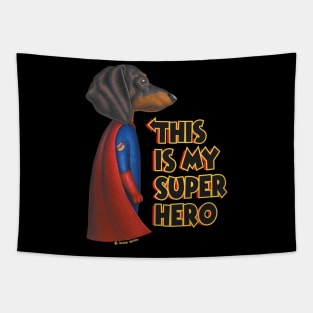 Black Dachshund Super Dog Red Cape Tapestry