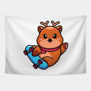 Cute deer play skateboard cartoon Tapestry