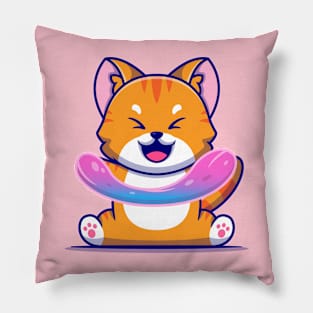 Cute Cat Playing Slime Cartoon Pillow