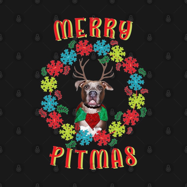 Merry Pitmas Pitbull Reindeer by Rosemarie Guieb Designs