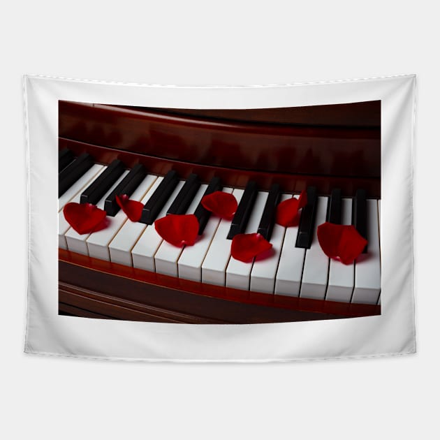 Red Rose Petals On Piano Keys Tapestry by photogarry