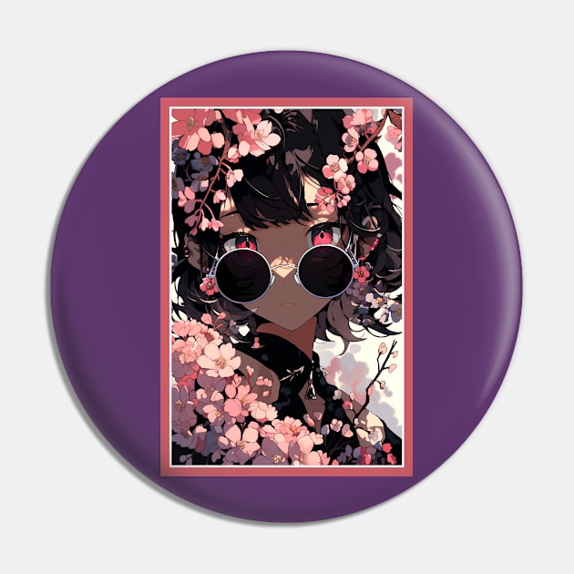 Aesthetic Anime Girl Rosa Pink  Black | Quality Aesthetic Anime Design | Premium Chibi Manga Anime Art Pin by AlNoah