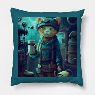 Steampunk Cat is Fixing the Machinery Pillow