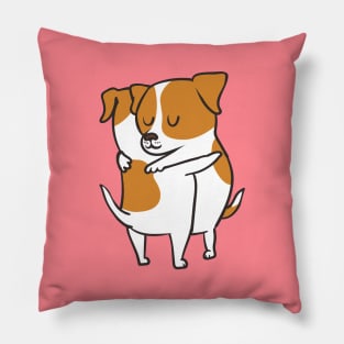 Jack Russell Terrier hugs Pillow