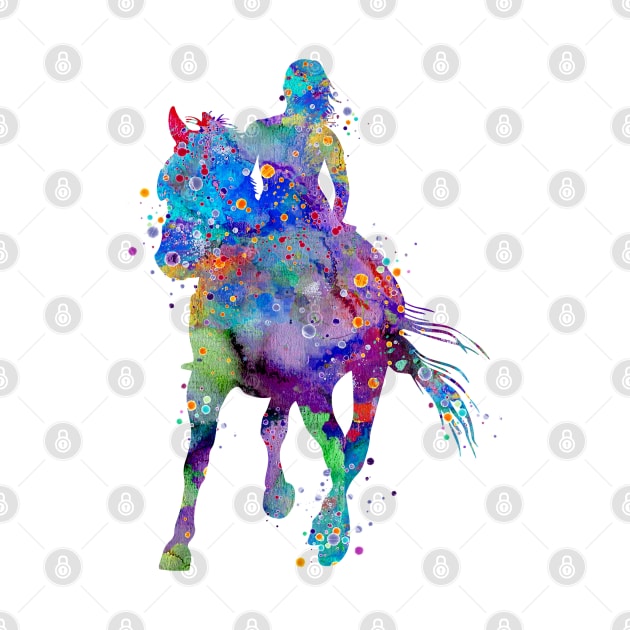 Girl Horse Rider Watercolor Equestrian Gift by LotusGifts