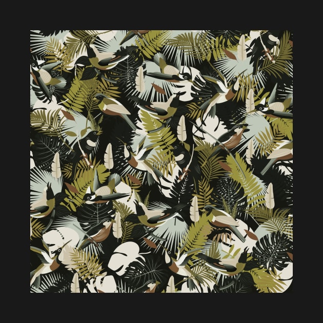 Tropicalia in Dark Greens / Paradise Birds and Exotic Plants by matise