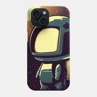 Cute little vintage cartoon astronaut with jetpack in space Phone Case