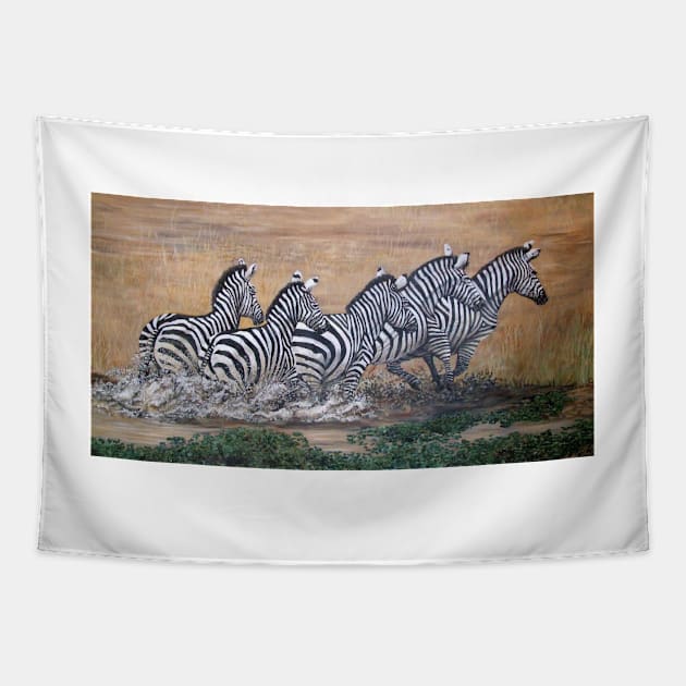 GALLOPING ZEBRAS Tapestry by MackenzieTar