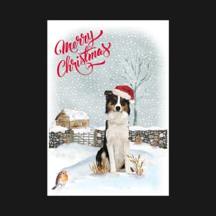 Border Collie Merry Christmas Santa Dog T-Shirt