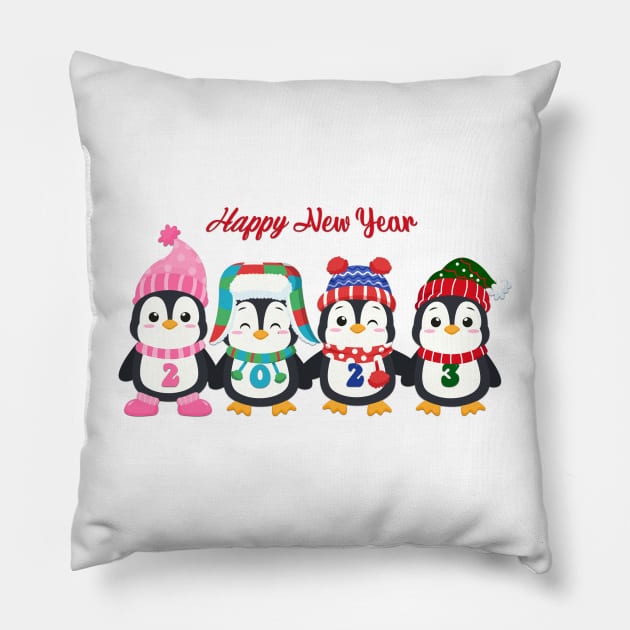 Happy new year penguins Pillow by HassibDesign