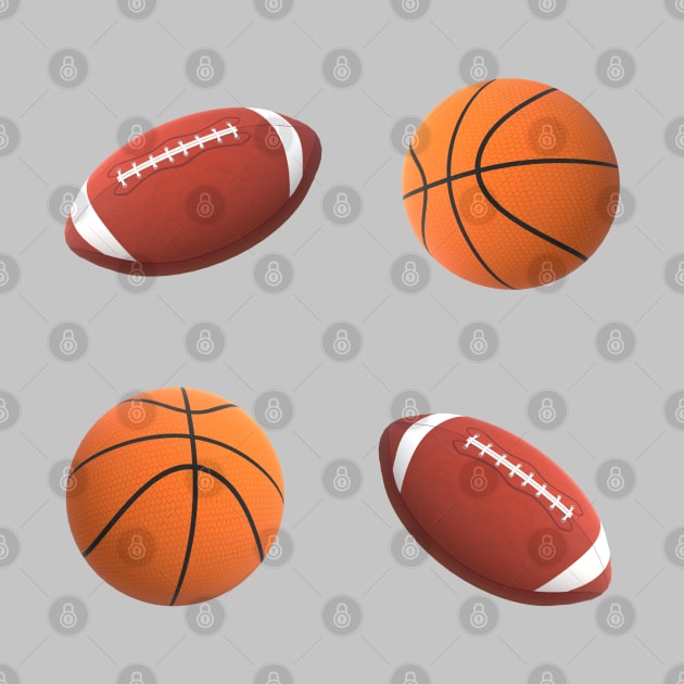 Footballs and Basketballs (Silver Gray Background) by Art By LM Designs 