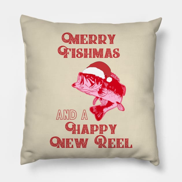 Funny Christmas Bass Fishing Shirt Merry Fishmas Pillow by Outdoor Strong 