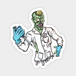 Mad Scientist Zombie with PCR Pipette Funny Science Cartoon Magnet