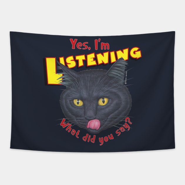 Kitty attitude what did you say Cute Black Cat Face Tapestry by Danny Gordon Art