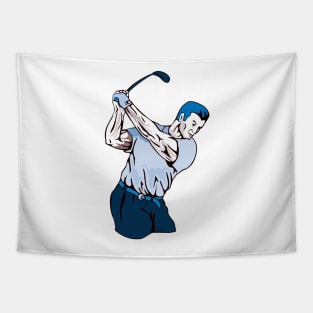 Golfer Swinging Golf Club Retro Tapestry