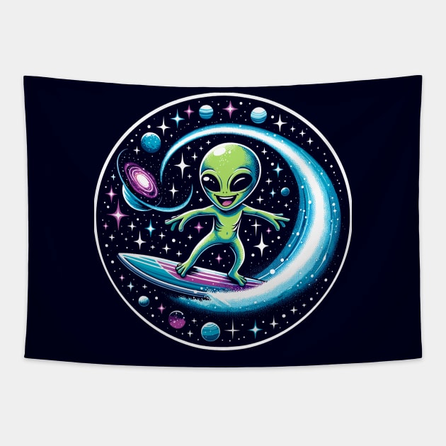 Alien surfing in outer space Tapestry by Art_Boys