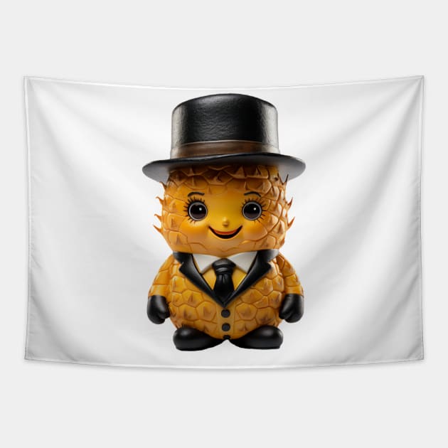 Cute Kawaii Office Pineapple with Top Hat Tapestry by Cuteopia Gallery