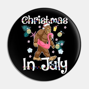 Christmas In July Big Foot And Pink Flamingo Summer Time Pin