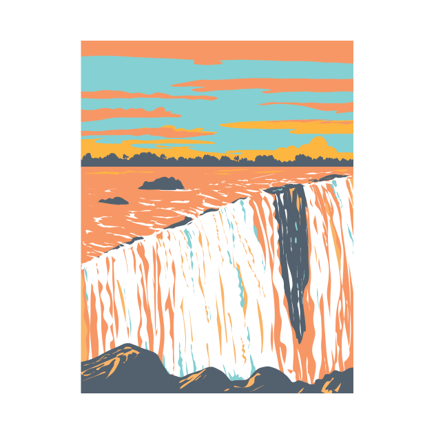 Victoria Falls or Mosi-oa-Tunya of the Zambezi River WPA Art Deco Poster by patrimonio