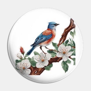 Jay bird on a tree branch flowers Pin