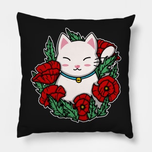 Cute Cat In The Poppy Garden Pillow